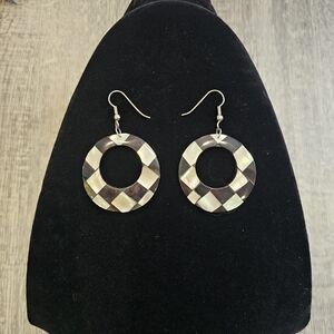Black And White Checkered Shell Earrings